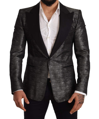 Dolce & Gabbana Gray Metallic Black Slim Tuxedo Blazer #men, Blazers - Men - Clothing, Dolce & Gabbana, feed-agegroup-adult, feed-color-Gray, feed-gender-male, Gray, IT48 | M at SEYMAYKA