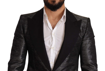 Dolce & Gabbana Gray Metallic Black Slim Tuxedo Blazer #men, Blazers - Men - Clothing, Dolce & Gabbana, feed-agegroup-adult, feed-color-Gray, feed-gender-male, Gray, IT48 | M at SEYMAYKA
