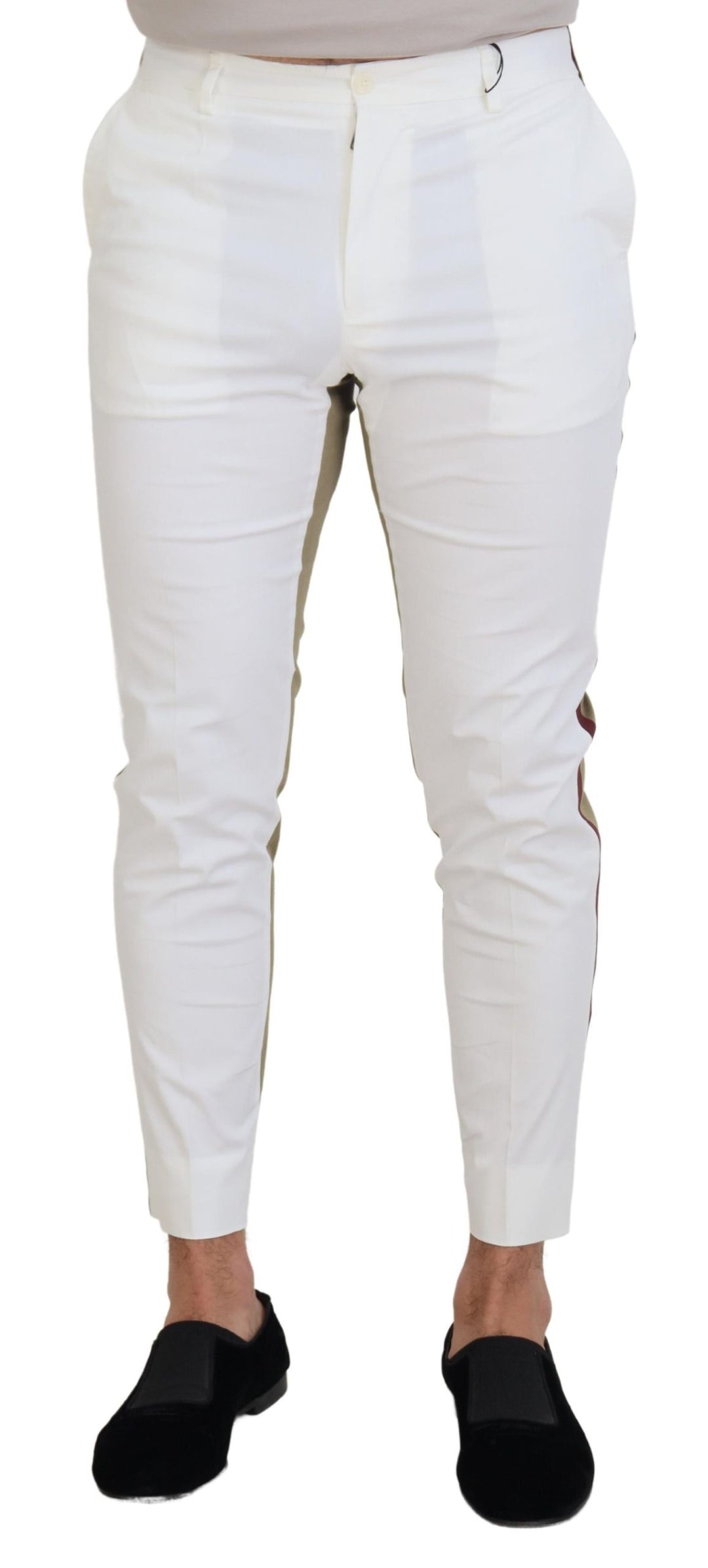 Dolce & Gabbana White Brown Slim Fit Chino Pants
