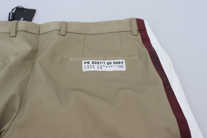 Dolce & Gabbana White Brown Slim Fit Chino Pants