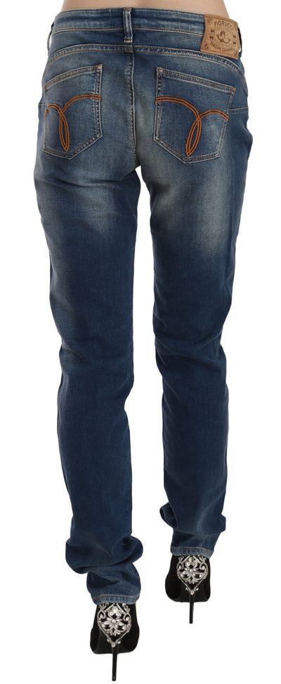 Fiorucci Blue Washed Mid Waist Slim Fit Denim Jeans