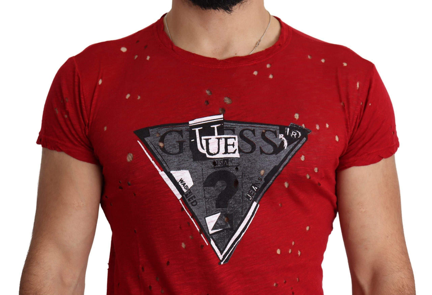 Guess Red Cotton Logo Print Men Casual Top Perforated T-shirt #men, feed-agegroup-adult, feed-color-red, feed-gender-male, feed-size-L, feed-size-M, feed-size-S, feed-size-XL, Gender_Men, Guess, L, M, Men - New Arrivals, Red, S, T-shirts - Men - Clothing, XL at SEYMAYKA