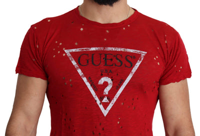 Guess Red Cotton Logo Print Men Casual Top Perforated T-shirt #men, feed-agegroup-adult, feed-color-red, feed-gender-male, feed-size-L, feed-size-XL, feed-size-XXL, Gender_Men, Guess, L, Men - New Arrivals, Red, T-shirts - Men - Clothing, XL, XXL at SEYMAYKA