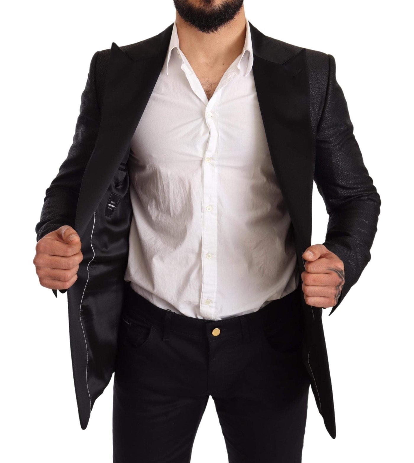 Dolce & Gabbana Black Metallic Slim Jacket Tuxedo Blazer #men, Black, Blazers - Men - Clothing, Dolce & Gabbana, feed-agegroup-adult, feed-color-Black, feed-gender-male, IT50 | L at SEYMAYKA