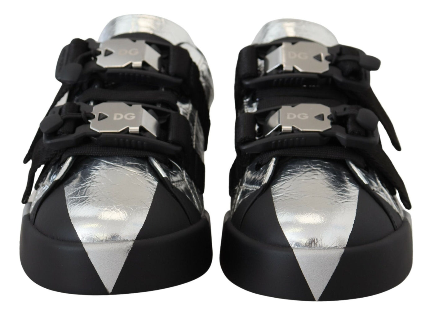 Black Silver Leather Low Top Sneakers Casual Shoes