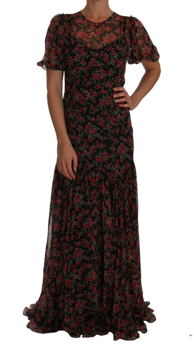 Dolce & Gabbana  Black Floral Roses A-Line Shift Gown #women, Black, Brand_Dolce & Gabbana, Catch, Dolce & Gabbana, Dresses - Women - Clothing, feed-agegroup-adult, feed-color-black, feed-gender-female, feed-size-IT40|S, feed-size-IT42|M, Gender_Women, IT40|S, IT42|M, Kogan, Women - New Arrivals at SEYMAYKA