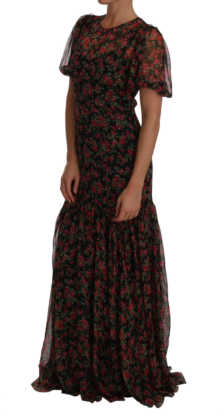 Dolce & Gabbana  Black Floral Roses A-Line Shift Gown #women, Black, Brand_Dolce & Gabbana, Catch, Dolce & Gabbana, Dresses - Women - Clothing, feed-agegroup-adult, feed-color-black, feed-gender-female, feed-size-IT40|S, feed-size-IT42|M, Gender_Women, IT40|S, IT42|M, Kogan, Women - New Arrivals at SEYMAYKA