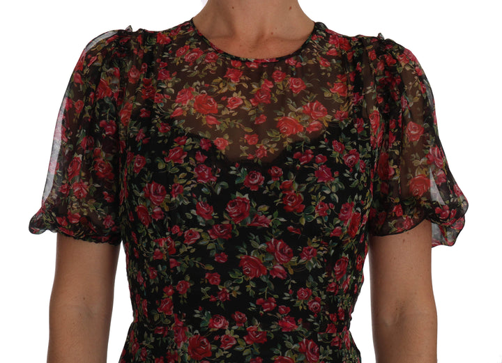 Dolce & Gabbana  Black Floral Roses A-Line Shift Gown #women, Black, Brand_Dolce & Gabbana, Catch, Dolce & Gabbana, Dresses - Women - Clothing, feed-agegroup-adult, feed-color-black, feed-gender-female, feed-size-IT40|S, feed-size-IT42|M, Gender_Women, IT40|S, IT42|M, Kogan, Women - New Arrivals at SEYMAYKA