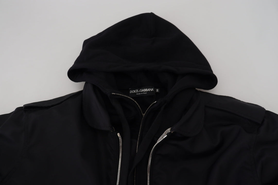 Dolce & Gabbana Black Nylon Hooded Full Zip Men Coat Jacket