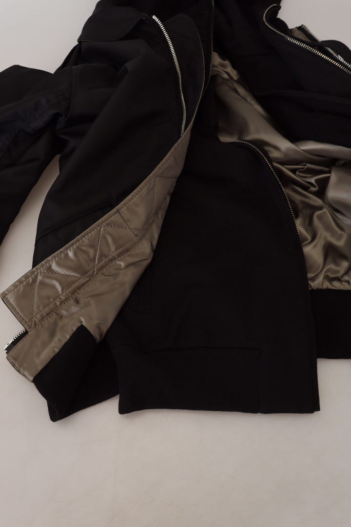 Dolce & Gabbana Black Nylon Hooded Full Zip Men Coat Jacket