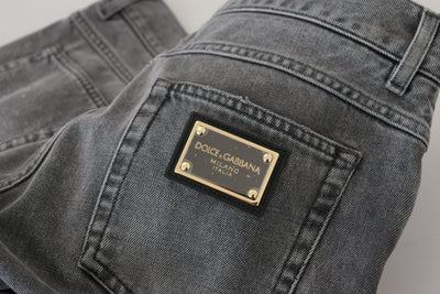 Dolce & Gabbana Gray Cotton Checkered Leg  Denim Jeans