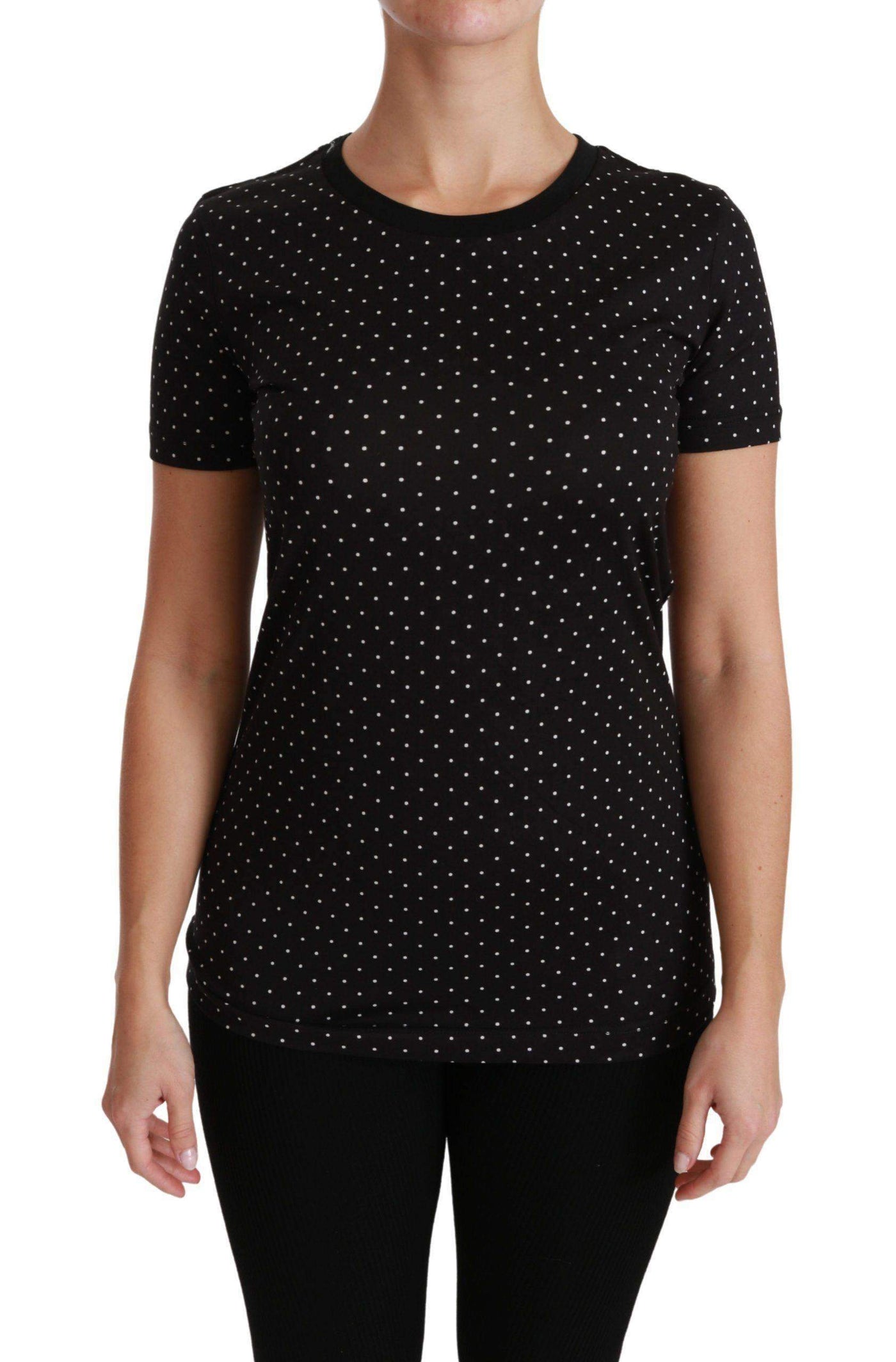 Dolce & Gabbana  Black Dotted Crewneck Cotton Top T-shirt #women, Black, Brand_Dolce & Gabbana, Catch, Dolce & Gabbana, feed-agegroup-adult, feed-color-black, feed-gender-female, feed-size-IT36 | XS, feed-size-IT38|XS, feed-size-IT44|L, Gender_Women, IT36 | XS, IT38|XS, IT42|M, IT44|L, Kogan, Tops & T-Shirts - Women - Clothing, Women - New Arrivals at SEYMAYKA