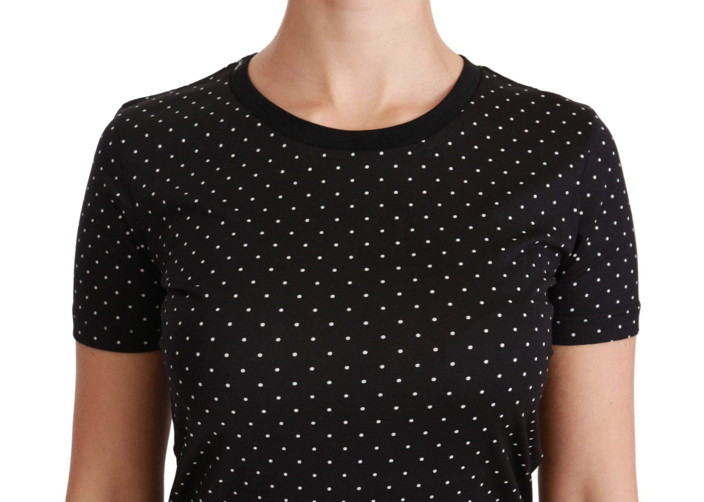 Dolce & Gabbana  Black Dotted Crewneck Cotton Top T-shirt #women, Black, Brand_Dolce & Gabbana, Catch, Dolce & Gabbana, feed-agegroup-adult, feed-color-black, feed-gender-female, feed-size-IT36 | XS, feed-size-IT38|XS, feed-size-IT44|L, Gender_Women, IT36 | XS, IT38|XS, IT42|M, IT44|L, Kogan, Tops & T-Shirts - Women - Clothing, Women - New Arrivals at SEYMAYKA
