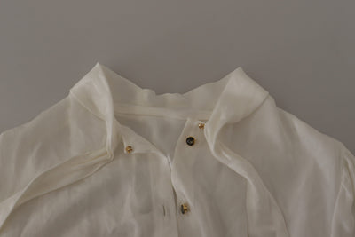 Dolce & Gabbana White Long Sleeves Ascot Collar Blouse