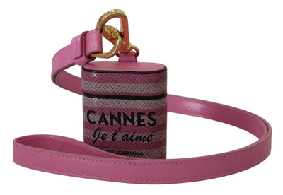 Dolce & Gabbana Pink Black Leather Strap Gold Metal Logo Airpods Case