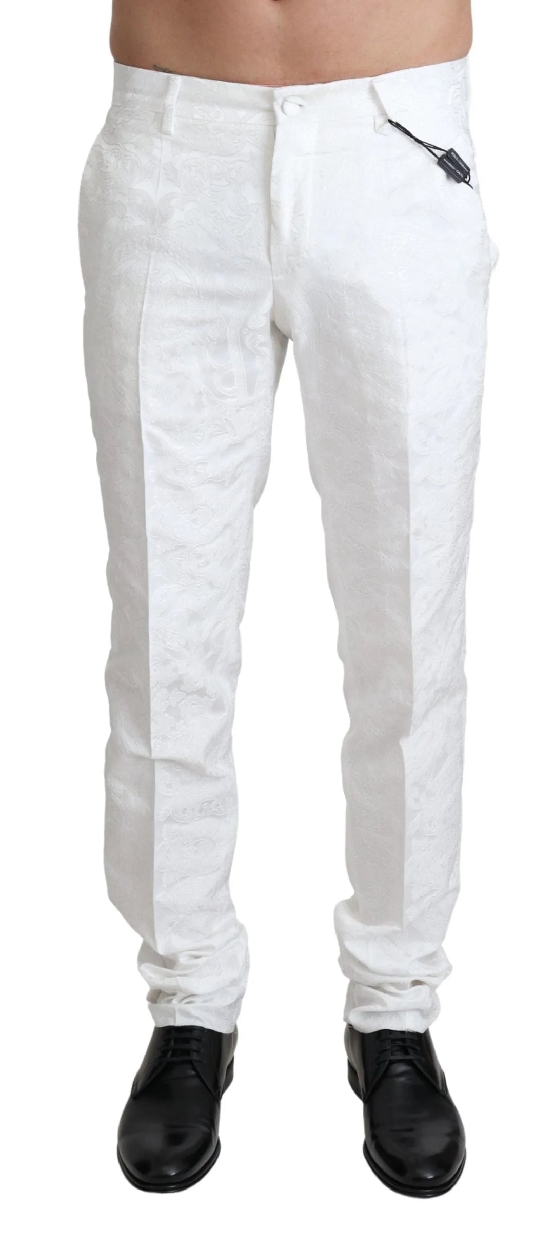 Dolce & Gabbana White Brocade Jaquard Dress Trouser Pants #men, Dolce & Gabbana, feed-agegroup-adult, feed-color-White, feed-gender-male, IT44 | XS, IT46 | S, IT50 | L, Jeans & Pants - Men - Clothing, White at SEYMAYKA