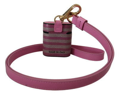 Dolce & Gabbana Pink Black Leather Strap Gold Metal Logo Airpods Case