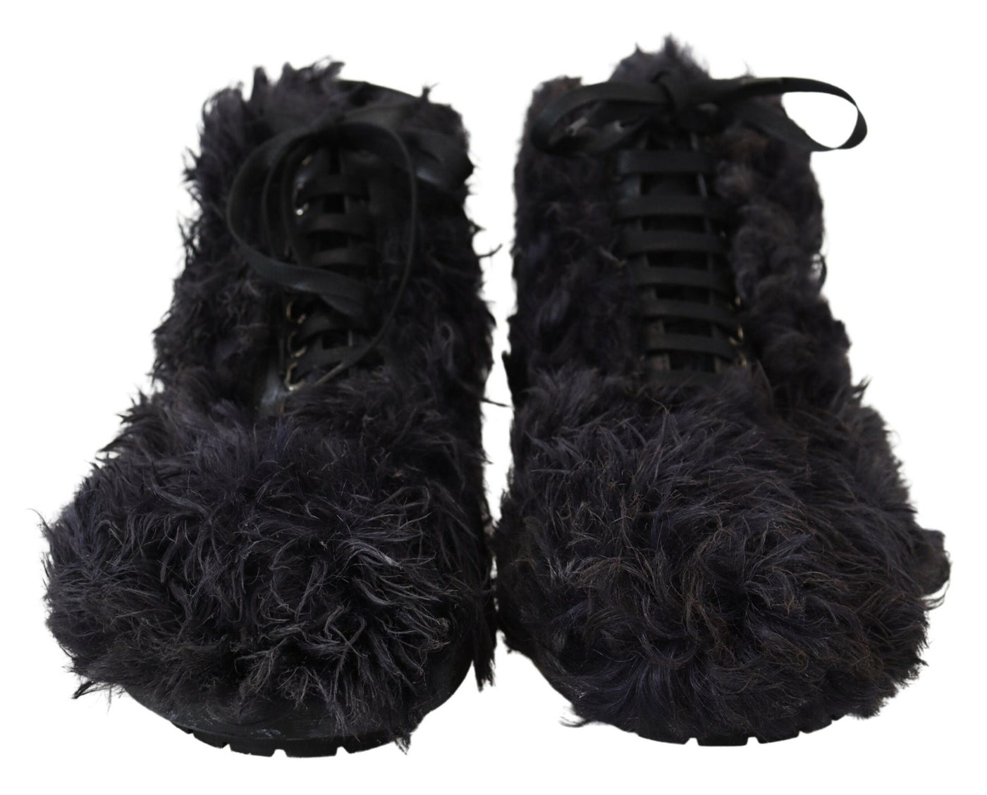 Black Leather Combat Shearling Boots Shoes