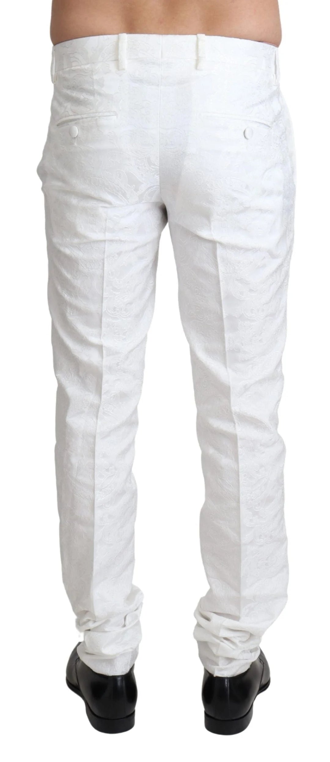 Dolce & Gabbana White Brocade Jaquard Dress Trouser Pants #men, Dolce & Gabbana, feed-agegroup-adult, feed-color-White, feed-gender-male, IT44 | XS, IT46 | S, IT50 | L, Jeans & Pants - Men - Clothing, White at SEYMAYKA