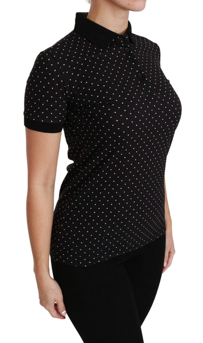 Dolce & Gabbana Black Dotted Collared Polo Shirt Cotton Top #women, Black, Brand_Dolce & Gabbana, Catch, Dolce & Gabbana, feed-agegroup-adult, feed-color-black, feed-gender-female, feed-size-IT36 | XS, feed-size-IT38|XS, feed-size-IT42|M, Gender_Women, IT36 | XS, IT38|XS, IT42|M, Kogan, Tops & T-Shirts - Women - Clothing, Women - New Arrivals at SEYMAYKA