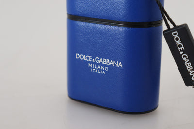 Dolce & Gabbana Blue Leather Silver Metal Logo Airpods Case