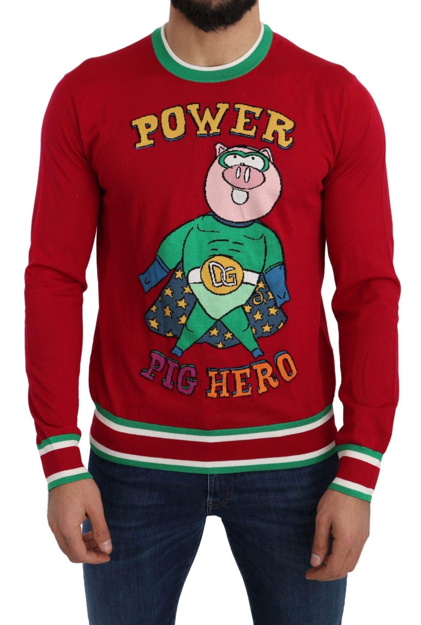 Dolce & Gabbana  Red Wool Silk Pig of the Year Sweater #men, Brand_Dolce & Gabbana, Catch, Dolce & Gabbana, feed-agegroup-adult, feed-color-red, feed-gender-male, feed-size-IT46 | S, feed-size-IT48 | M, feed-size-IT50 | L, feed-size-IT52 | XL, Gender_Men, IT46 | S, IT48 | M, IT50 | L, IT52 | XL, Kogan, Men - New Arrivals, Red, Sweaters - Men - Clothing at SEYMAYKA