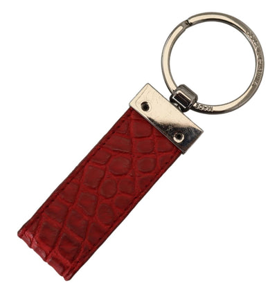 Dolce & Gabbana Red Leather Logo Plaque Silver Brass Keychain