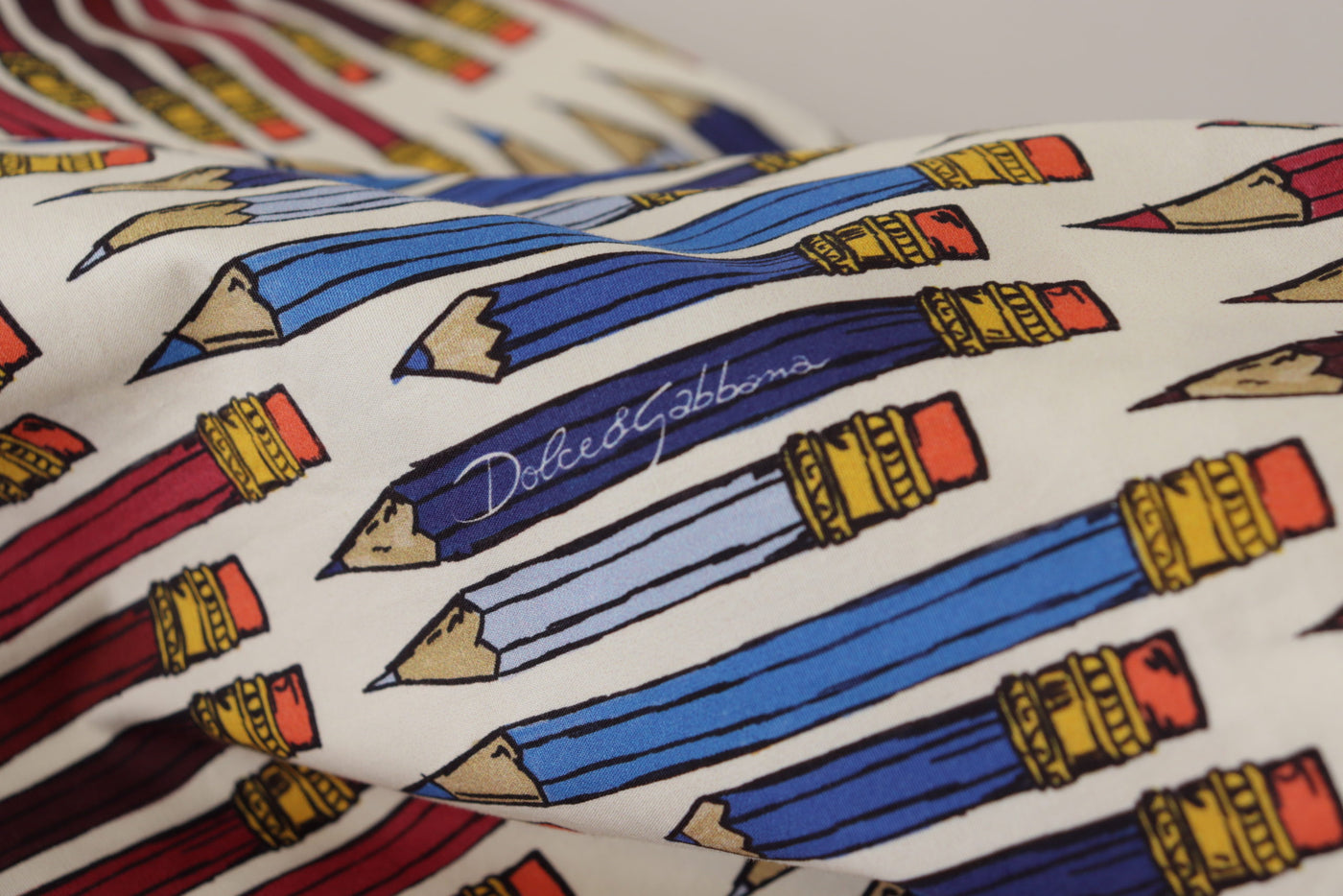 Dolce & Gabbana White Pencil Print Cotton T-shirt Blouse