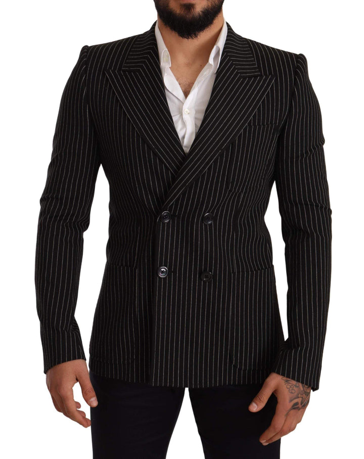 Dolce & Gabbana Black White Striped Slim Fit Coat Blazer #men, Black, Blazers - Men - Clothing, Dolce & Gabbana, feed-agegroup-adult, feed-color-Black, feed-gender-male, IT48 | M at SEYMAYKA