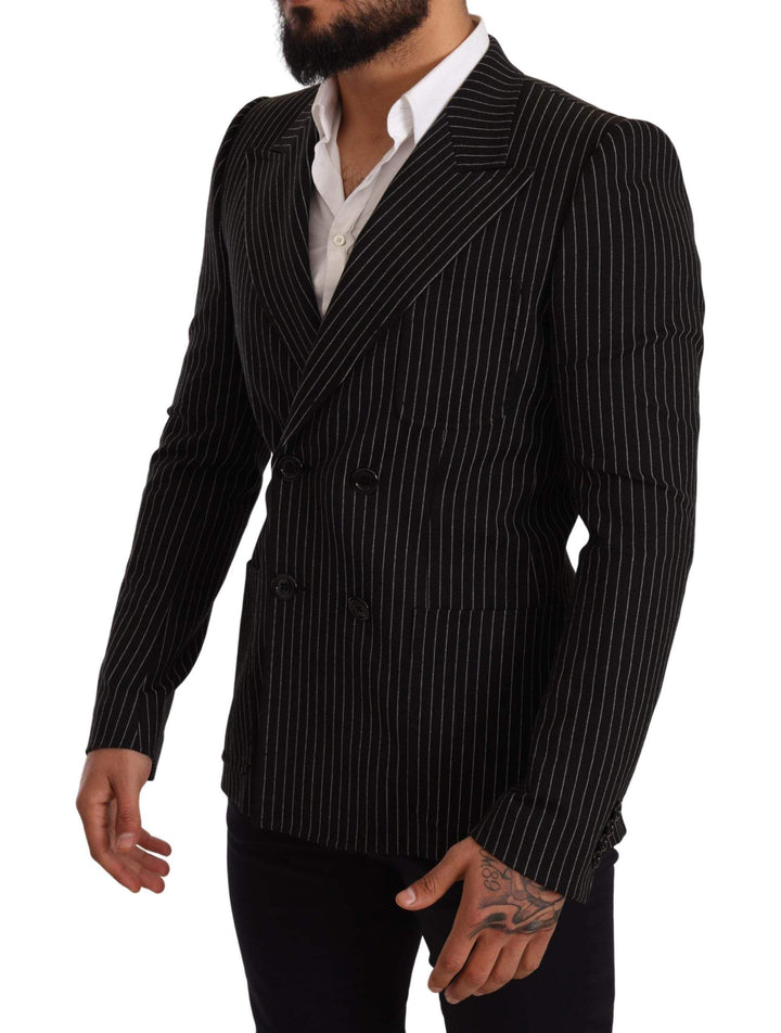 Dolce & Gabbana Black White Striped Slim Fit Coat Blazer #men, Black, Blazers - Men - Clothing, Dolce & Gabbana, feed-agegroup-adult, feed-color-Black, feed-gender-male, IT48 | M at SEYMAYKA