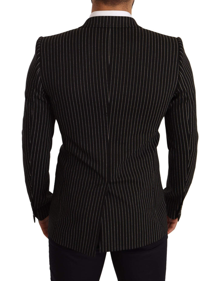 Dolce & Gabbana Black White Striped Slim Fit Coat Blazer #men, Black, Blazers - Men - Clothing, Dolce & Gabbana, feed-agegroup-adult, feed-color-Black, feed-gender-male, IT48 | M at SEYMAYKA