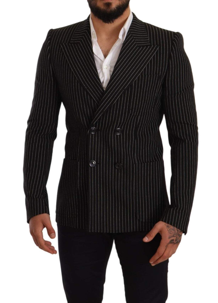 Dolce & Gabbana Black White Striped Slim Fit Coat Blazer #men, Black, Blazers - Men - Clothing, Dolce & Gabbana, feed-agegroup-adult, feed-color-Black, feed-gender-male, IT48 | M at SEYMAYKA
