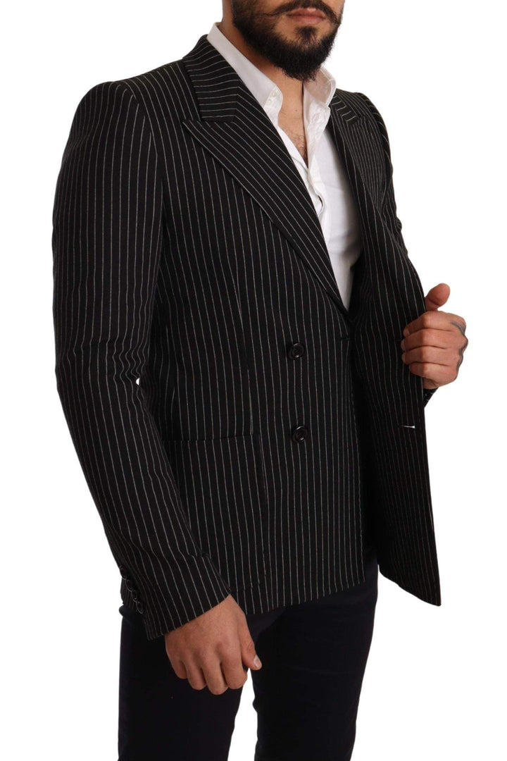 Dolce & Gabbana Black White Striped Slim Fit Coat Blazer #men, Black, Blazers - Men - Clothing, Dolce & Gabbana, feed-agegroup-adult, feed-color-Black, feed-gender-male, IT48 | M at SEYMAYKA