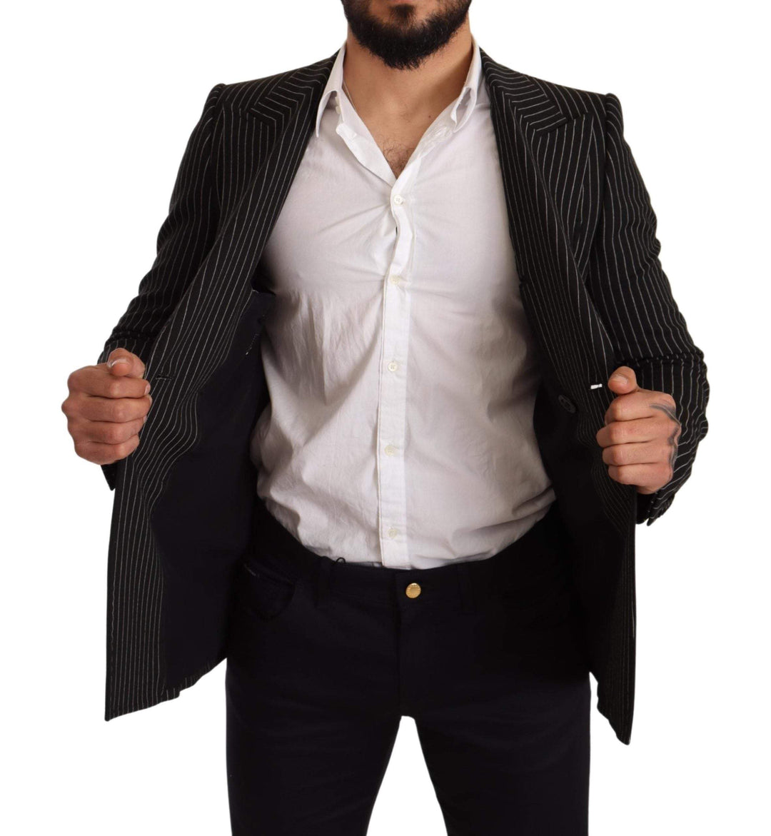 Dolce & Gabbana Black White Striped Slim Fit Coat Blazer #men, Black, Blazers - Men - Clothing, Dolce & Gabbana, feed-agegroup-adult, feed-color-Black, feed-gender-male, IT48 | M at SEYMAYKA