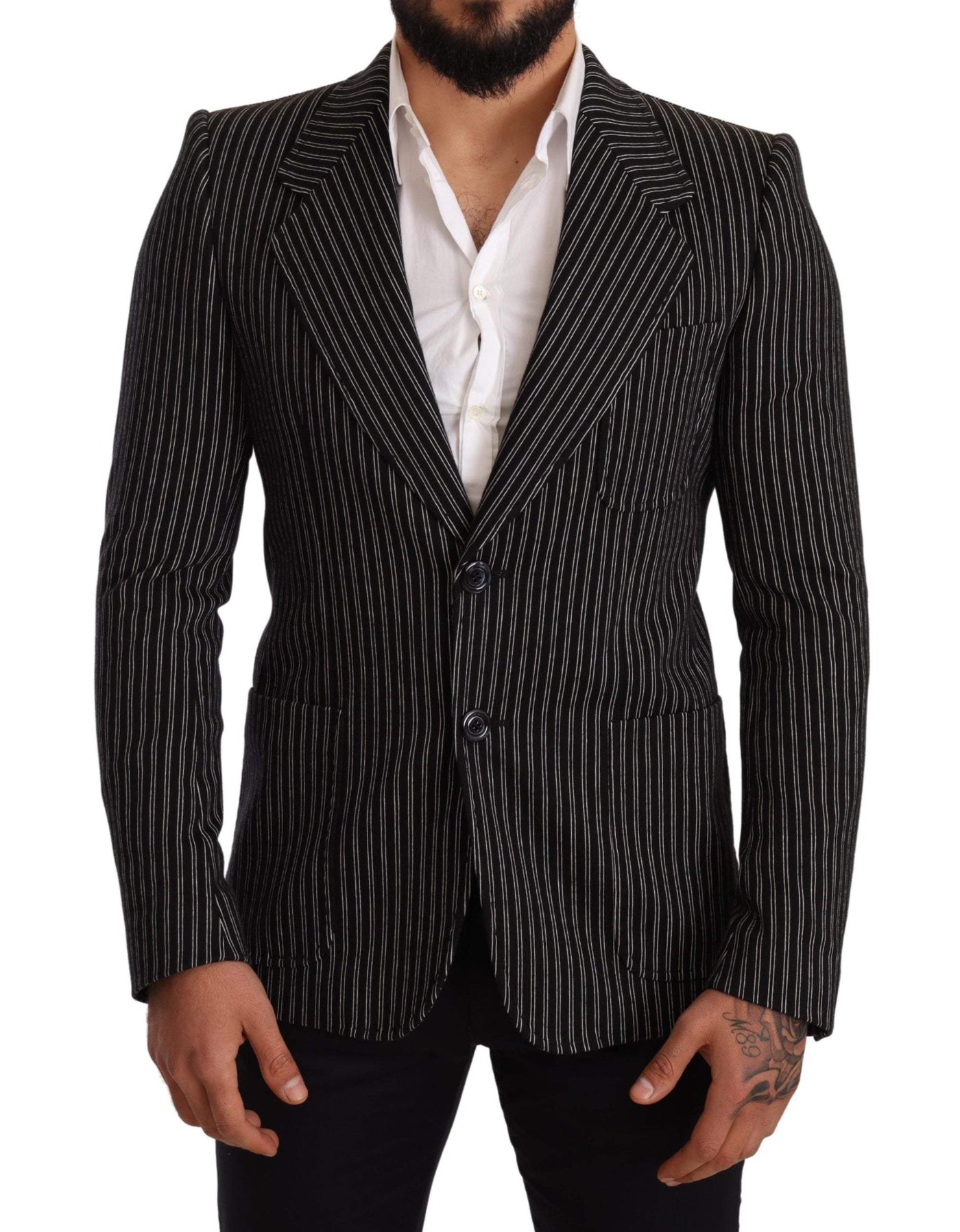 Dolce & Gabbana Black Striped Slim Fit Wool Coat Blazer #men, Black, Blazers - Men - Clothing, Dolce & Gabbana, feed-agegroup-adult, feed-color-Black, feed-gender-male, IT48 | M at SEYMAYKA