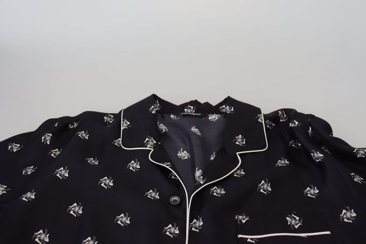 Dolce & Gabbana Black Printed Collared Men Long Sleeve Pajama Top