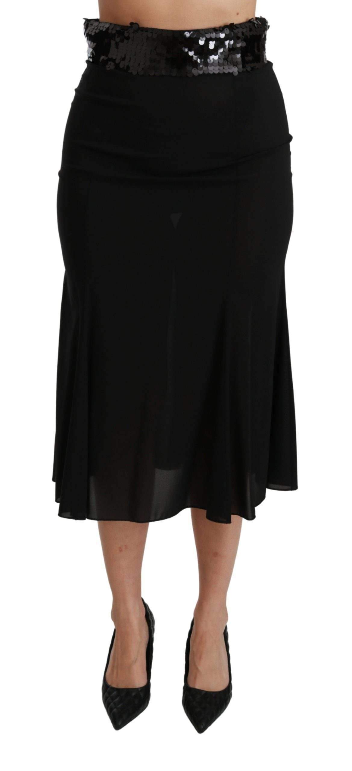 Dolce & Gabbana  Black High Waist Mermaid Midi Silk Skirt #women, Black, Brand_Dolce & Gabbana, Catch, Dolce & Gabbana, feed-agegroup-adult, feed-color-black, feed-gender-female, feed-size-IT42|M, Gender_Women, IT42|M, Kogan, Skirts - Women - Clothing, Women - New Arrivals at SEYMAYKA