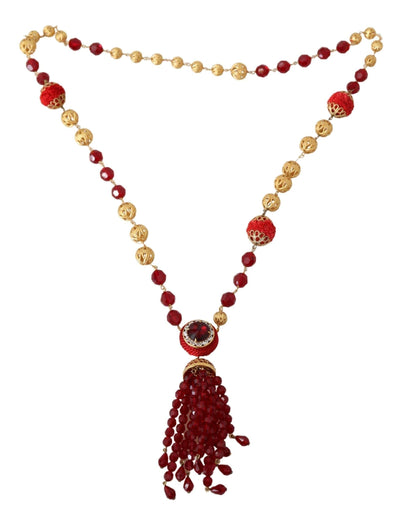 Dolce & Gabbana Gold Tone Brass Red Crystals Pendant Opera Chain  Necklace #women, Accessories - New Arrivals, Dolce & Gabbana, feed-agegroup-adult, feed-color-Gold, feed-gender-female, Gold, Necklaces - Women - Jewelry at SEYMAYKA