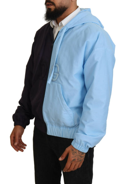 Dolce & Gabbana Black Blue DG Hooded Full Zip Men Jacket
