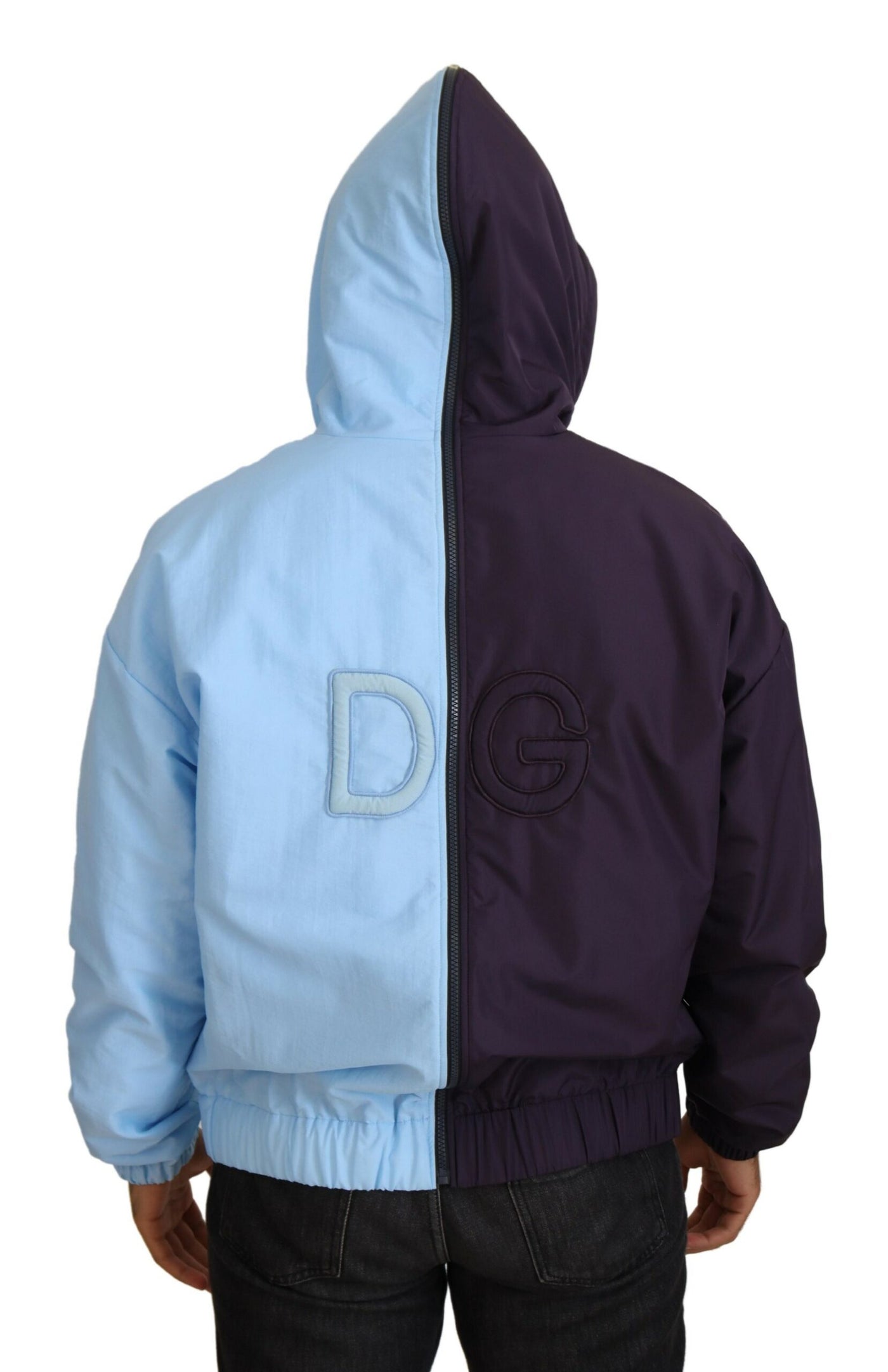 Dolce & Gabbana Black Blue DG Hooded Full Zip Men Jacket