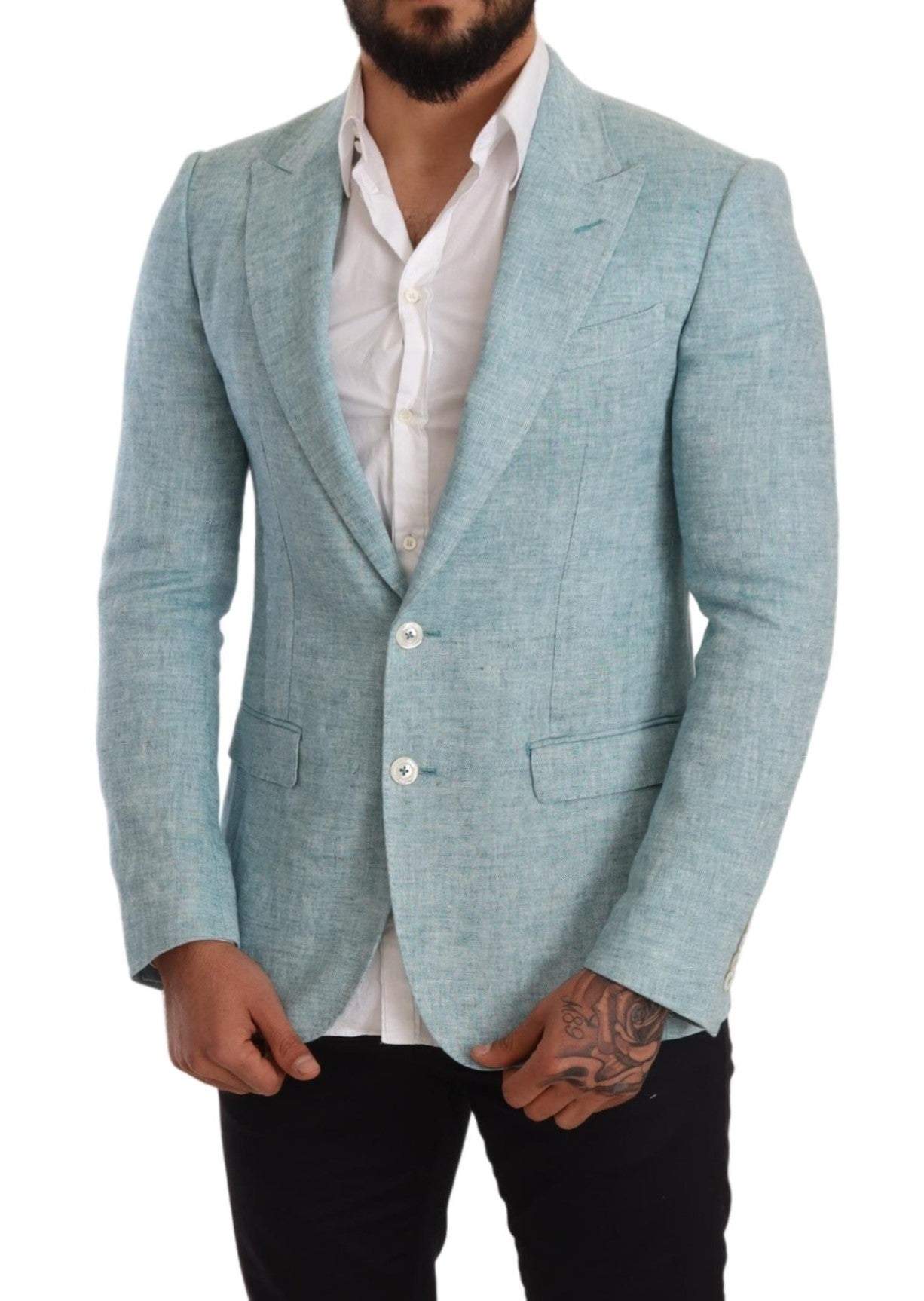 Dolce & Gabbana Blue Slim Fit Linen Coat TAORMINA Blazer #men, Blazers - Men - Clothing, Dolce & Gabbana, feed-agegroup-adult, feed-color-Blue, feed-gender-male, IT46 | S, Light Blue at SEYMAYKA