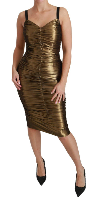 Dolce & Gabbana  Gold Metallic Stretch Bodycon Ruched Dress #women, Brand_Dolce & Gabbana, Catch, Clothing_Dress, Dolce & Gabbana, Dresses - Women - Clothing, feed-agegroup-adult, feed-color-gold, feed-gender-female, feed-size-IT36 | XS, Gender_Women, Gold, IT36 | XS, IT42|M, IT44|L, IT46|XL, Kogan, Women - New Arrivals at SEYMAYKA