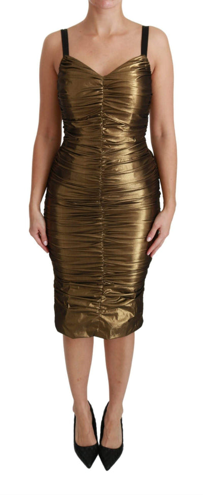 Dolce & Gabbana  Gold Metallic Stretch Bodycon Ruched Dress #women, Brand_Dolce & Gabbana, Catch, Clothing_Dress, Dolce & Gabbana, Dresses - Women - Clothing, feed-agegroup-adult, feed-color-gold, feed-gender-female, feed-size-IT36 | XS, Gender_Women, Gold, IT36 | XS, IT42|M, IT44|L, IT46|XL, Kogan, Women - New Arrivals at SEYMAYKA