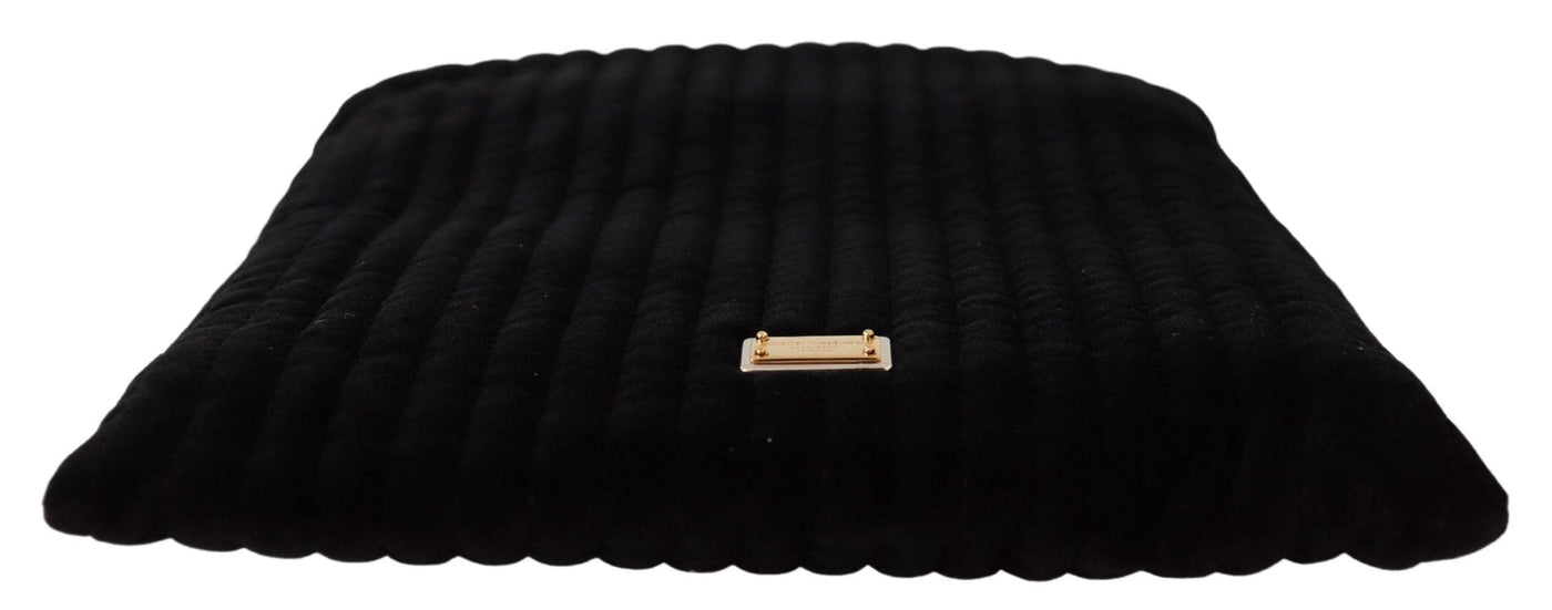 Dolce & Gabbana Black Velvet Quilt Drawstring Logo Plaque Pouch Bag #women, Black, Dolce & Gabbana, feed-agegroup-adult, feed-color-Black, feed-gender-female, Handbags - Women - Bags at SEYMAYKA