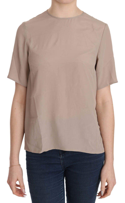 Dolce & Gabbana  Beige Crew Neck Short Sleeve Blouse #women, Beige, Brand_Dolce & Gabbana, Catch, Dolce & Gabbana, feed-agegroup-adult, feed-color-beige, feed-gender-female, feed-size-IT40|S, Gender_Women, IT40|S, Kogan, Tops & T-Shirts - Women - Clothing, Women - New Arrivals at SEYMAYKA