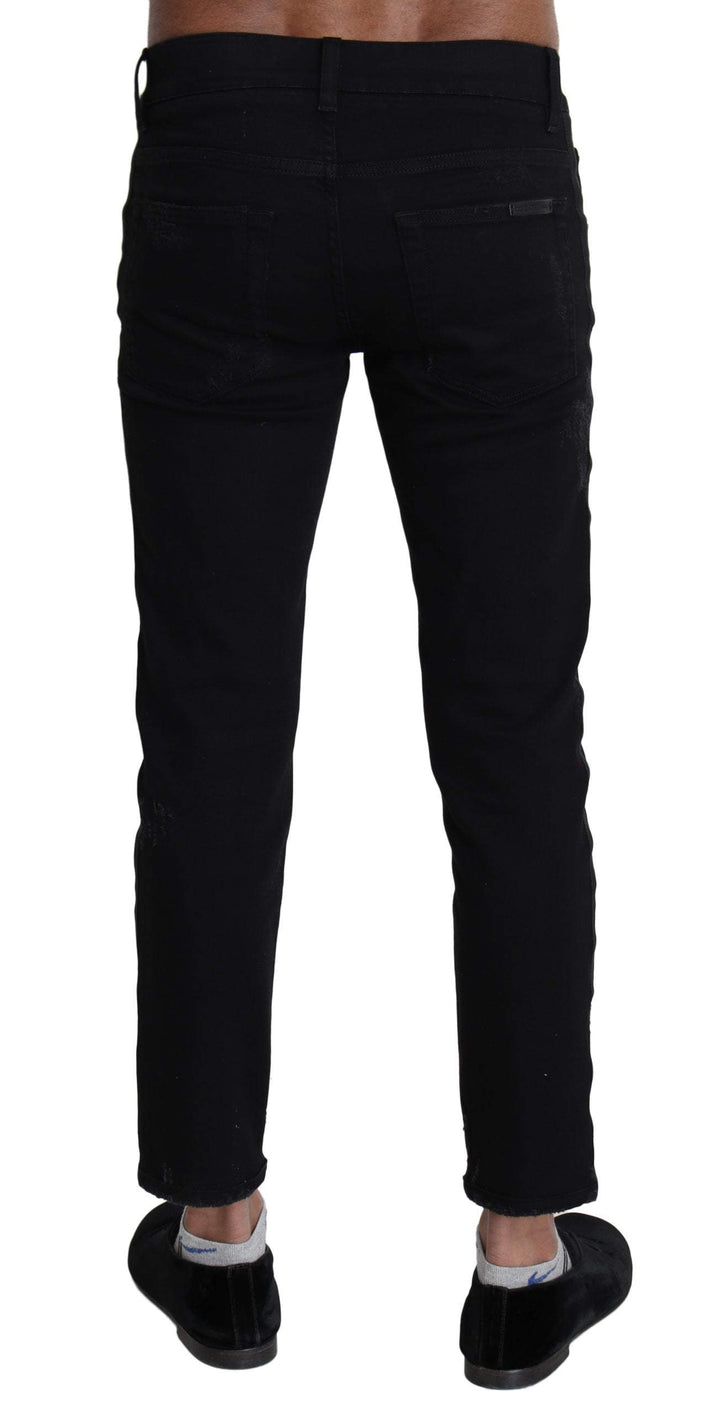 Dolce & Gabbana Black Heraldic Embroidery Skinny Denim Jeans #men, Dolce & Gabbana, feed-1, IT44 | XS, Jeans & Pants - Men - Clothing, Men - New Arrivals at SEYMAYKA