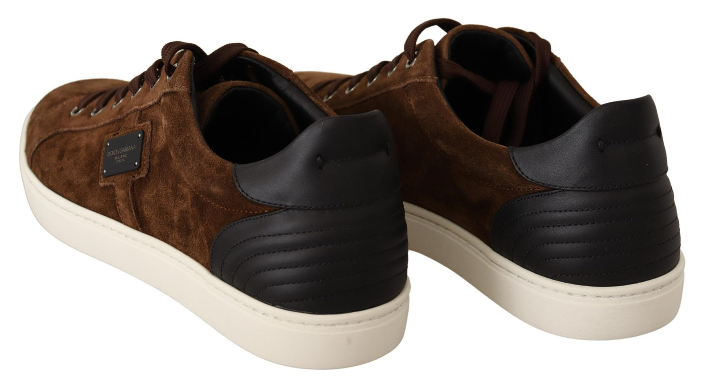 Dolce & Gabbana Brown Suede Leather Mens Low Tops Sneakers