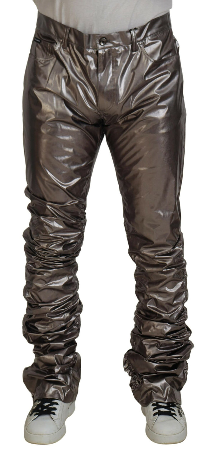 Dolce & gabbana Silver Metallic Nylon Stretch Pants