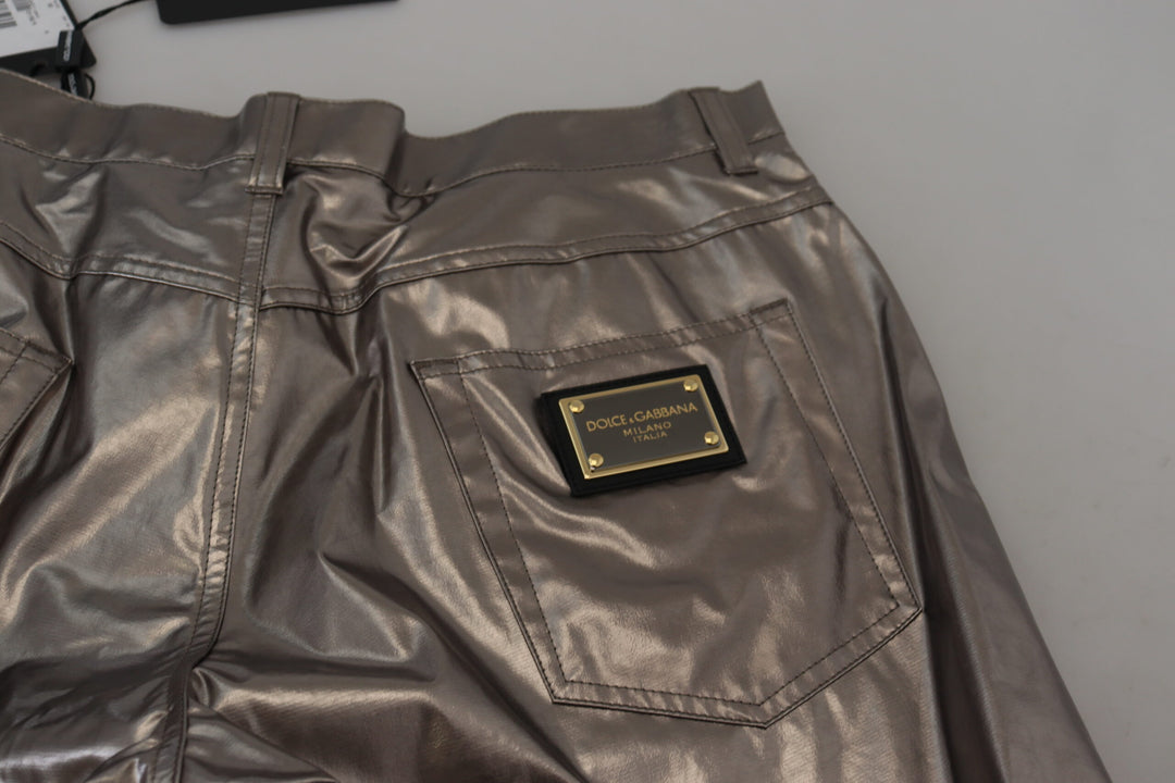 Dolce & gabbana Silver Metallic Nylon Stretch Pants