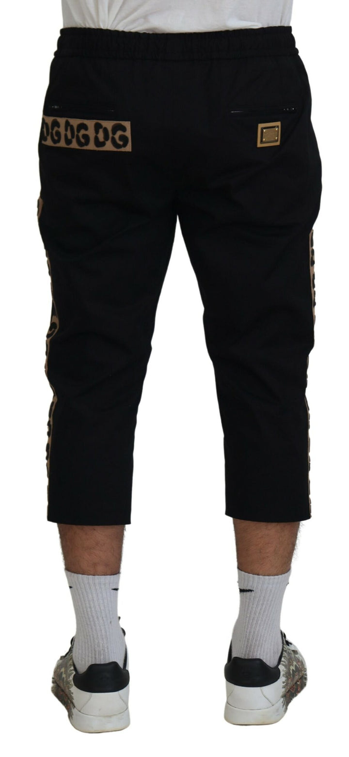 Dolce & Gabbana Black Cotton Elastic Waist DG Logo Cropped Pants